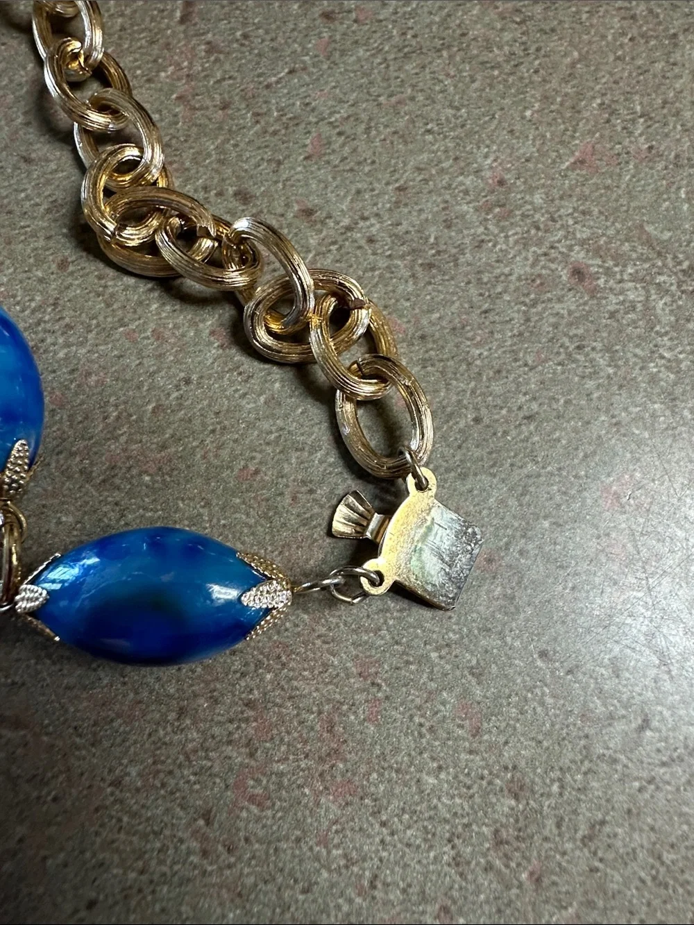 Vintage Hong Kong Multi Strand Blue Marbled Bead Necklace & Earring Set